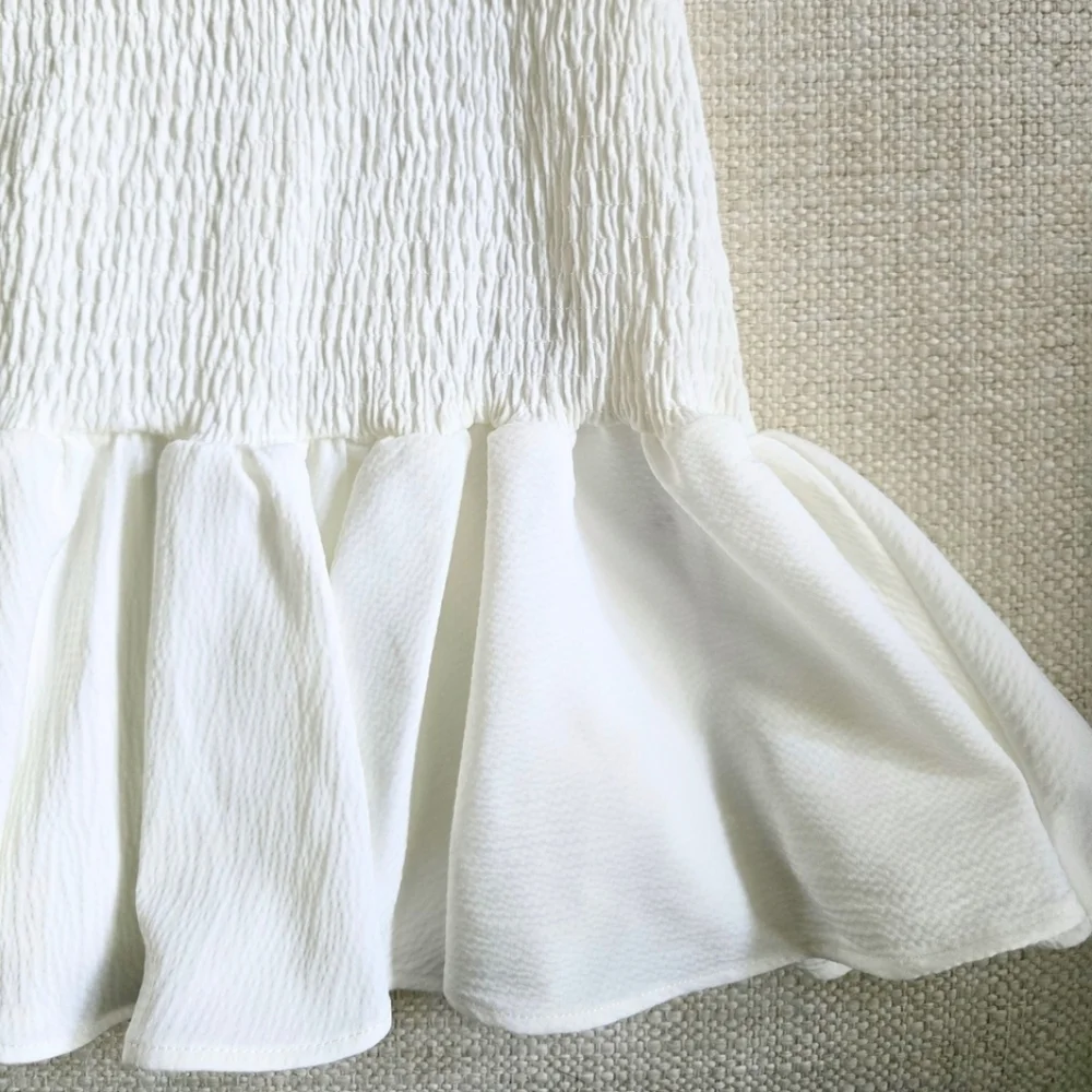 C/MEO Collective Expired Mini Dress Ivory Size XXS/00 Smocked Ruffle - Picture 6 of 9